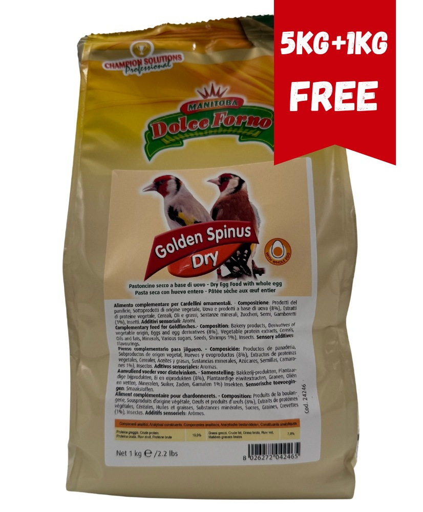 Manitoba Dolce Forno Golden spinus 5kg+1kg (pâtée aux oeufs sèche pour chardonnerets)